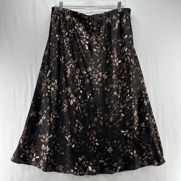 Halogen Midi Skirt Womens Sz 1 Pull On Stretch Chiffon Boho Floral Black Brown - Picture 2 of 11